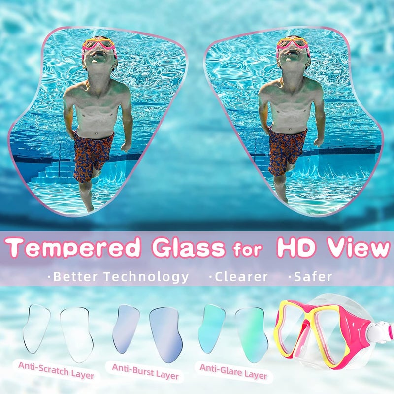 Freela 2 Pack Kids Swim Goggles Mask for Boys Girls 3-14, Tempered Glass Lens 180° HD View with Nose Cover for Pool Beach - Image 5